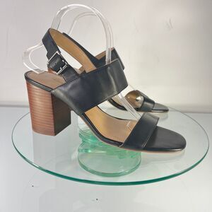14th Union Meren Heel Sandals Black Faux Leather Ankle Strap Block
